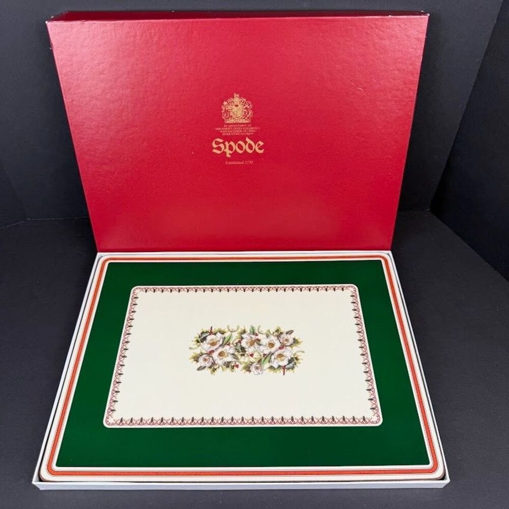 Set of 4 Spode Christmas Rose Cork & Acrylic Finish 16x12 Placemats Made England